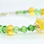 Green And Yellow Bracelet, Lampwork Bracelet,..