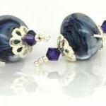 Purple Beaded Earrings Sterling Silver Earrings..